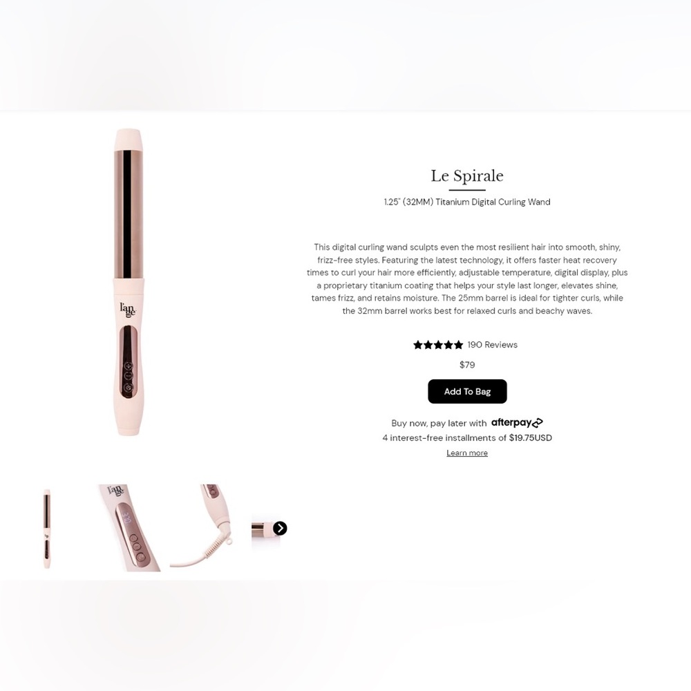 ****New! Lange Le Spirale Blush
1.25* (32MM) Titanium Digital Curling Wand